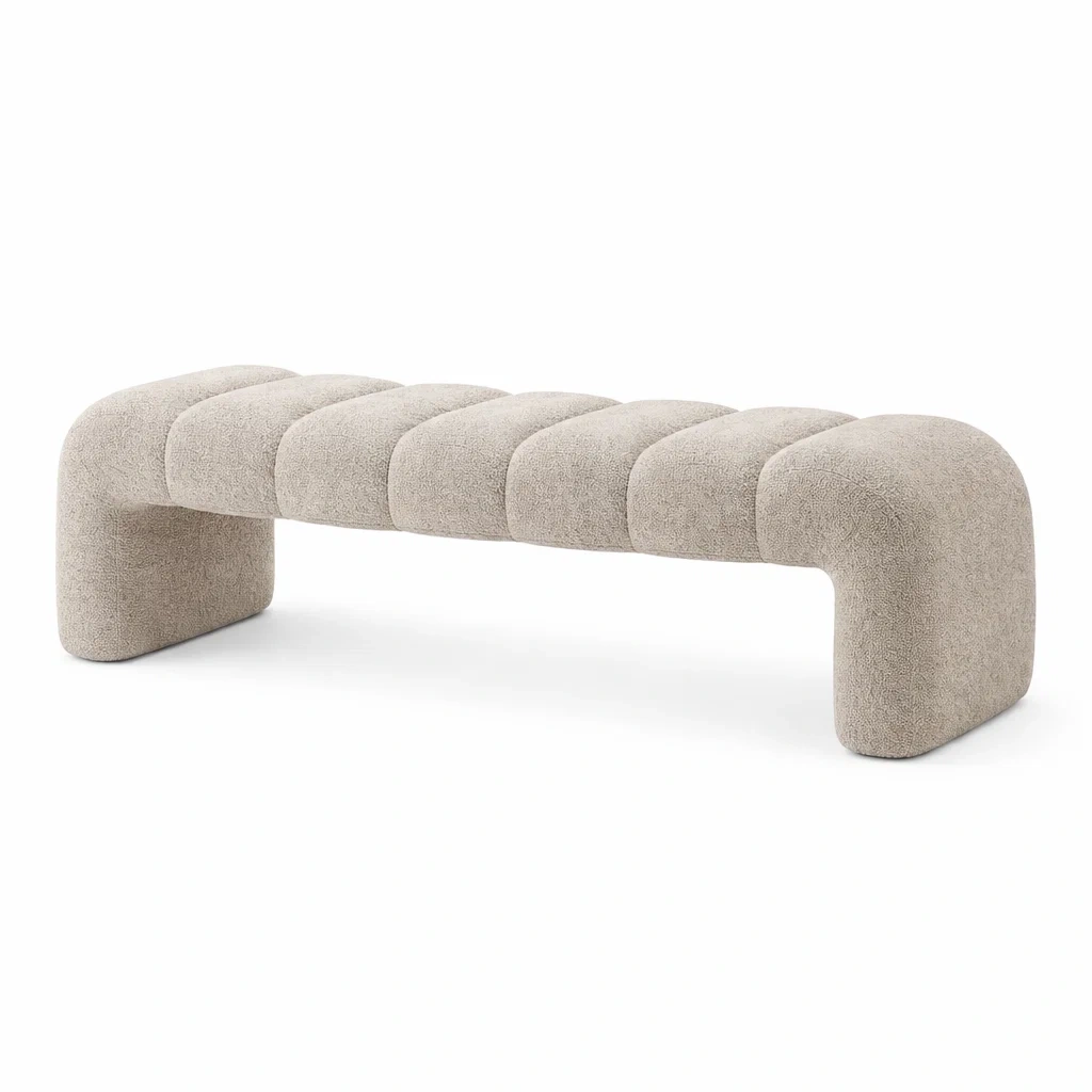 Upholstered Curved Bench Seat with Textured Fabric-furnyra