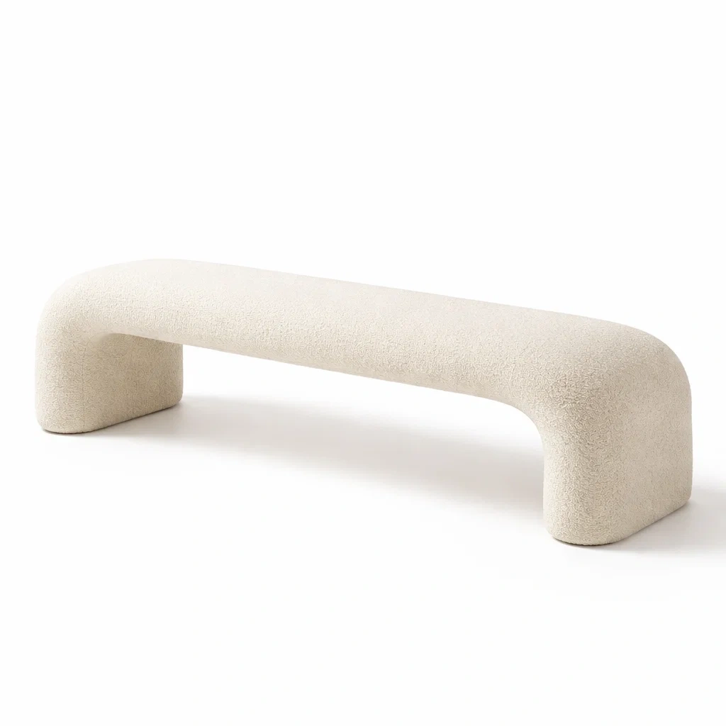 Upholstered Curved Bench with Soft Fabric Finish-furnyra