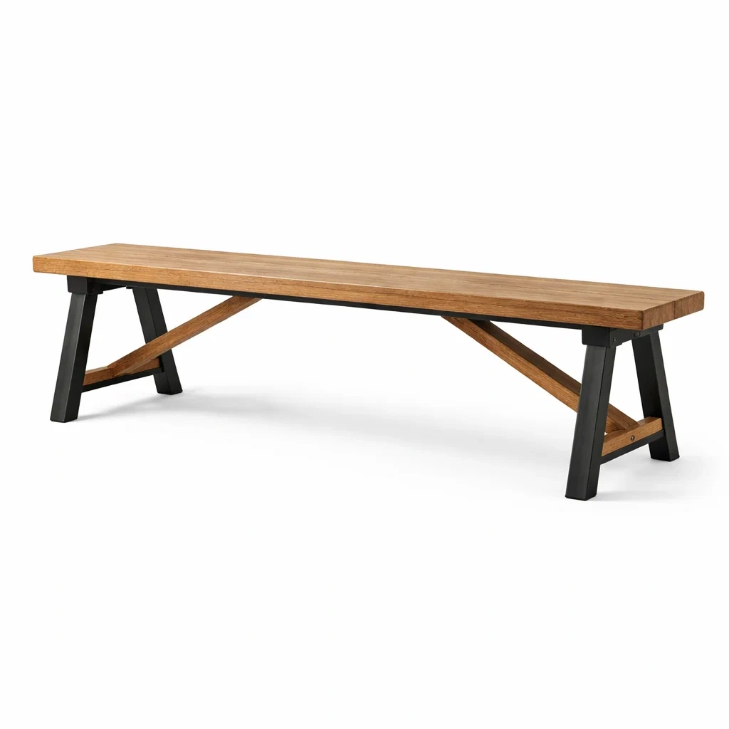Wooden Bench with Black Metal Legs-furnyra
