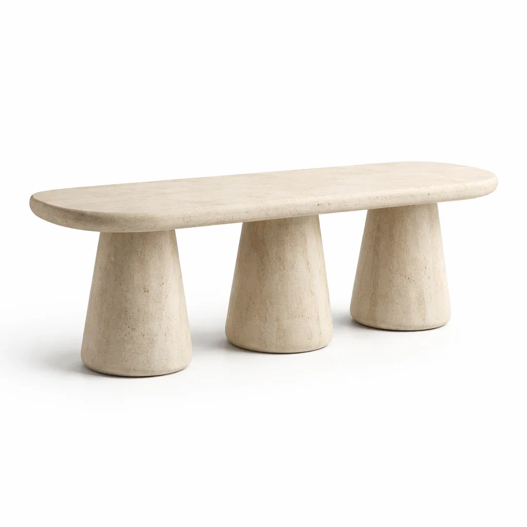 Stone Bench with Three Pedestal Bases-furnyra