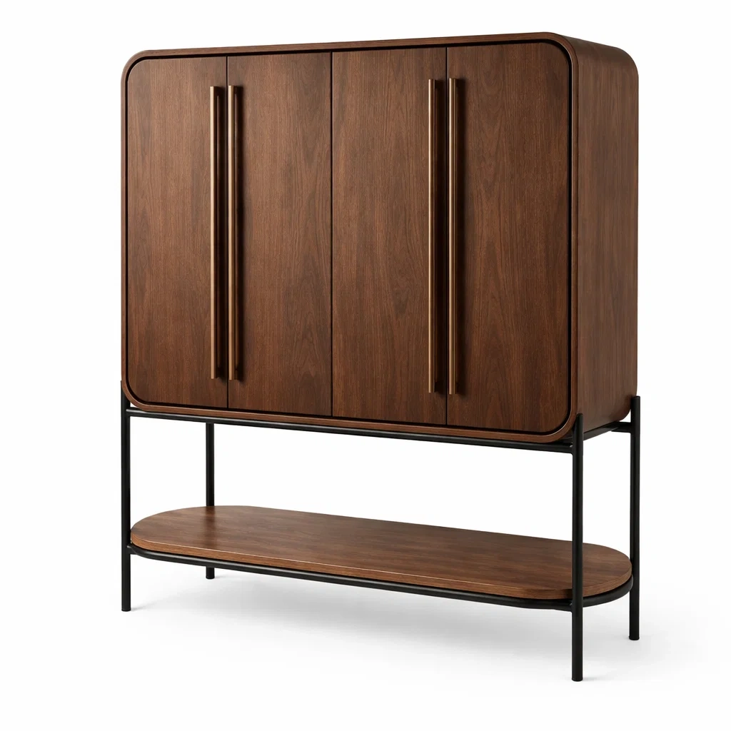 Wood Storage Cabinet with Double Doors and Metal Frame-furnyra