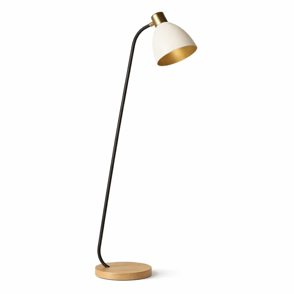 Adjustable Floor Lamp with Metal Stem and Wooden Base-furnyra