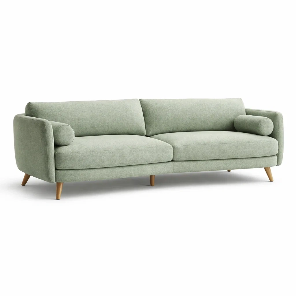 Green Fabric 3 Seater Sofa with Wooden Legs-furnyra
