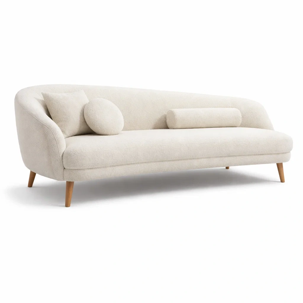 Cream Curved Fabric Sofa with Rounded Arms-furnyra