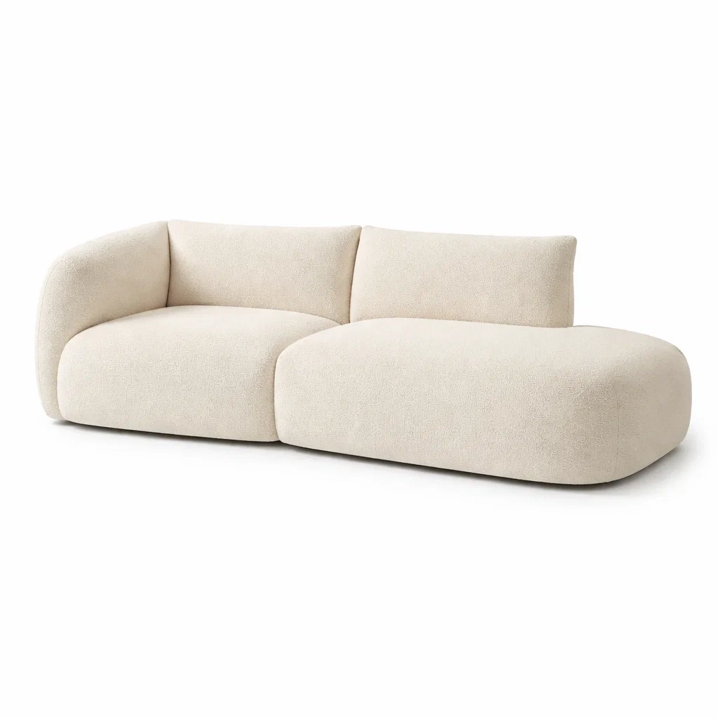 Light Beige Fabric Sectional Sofa with Deep Seats-furnyra