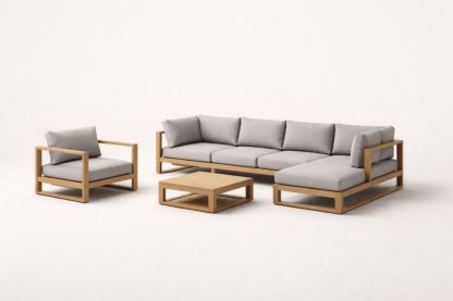 Acacia Wood Outdoor Sectional Sofa Set with Armchair and Coffee Table in Grey-Cosyharmoni