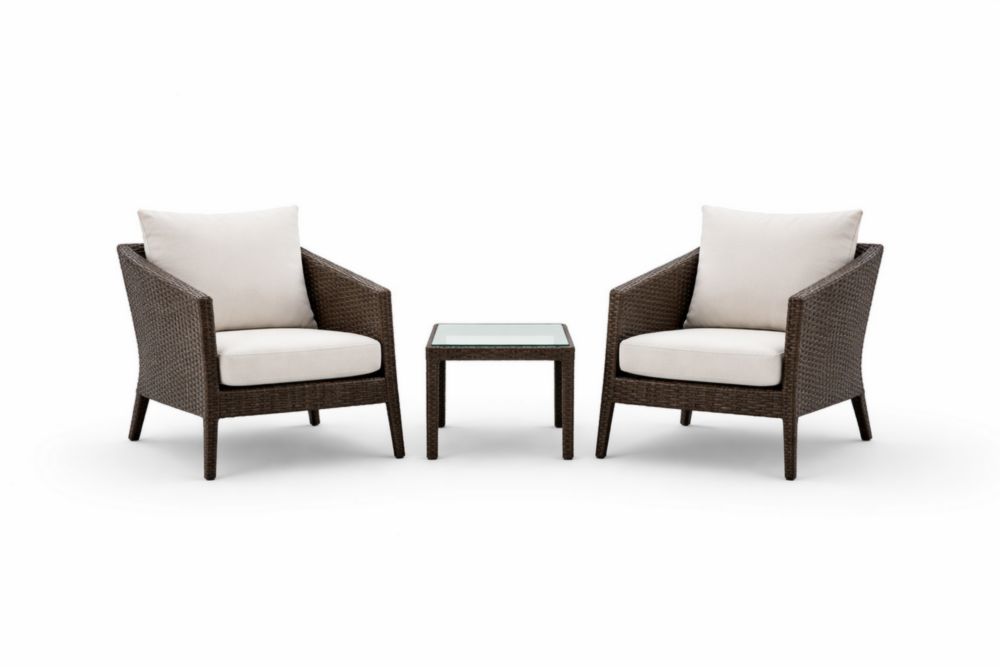 3-Piece Wicker Chair Set with Cushions and Glass Table Brown/White-Cosyharmoni