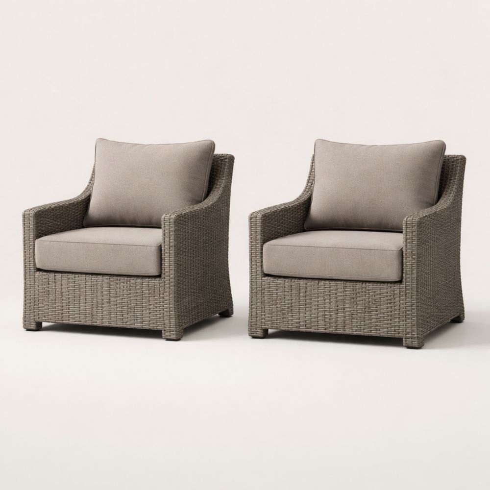 Outdoor Wicker Armchair Set Gray Cushioned Aluminum Frame 2-Piece-Cosyharmoni