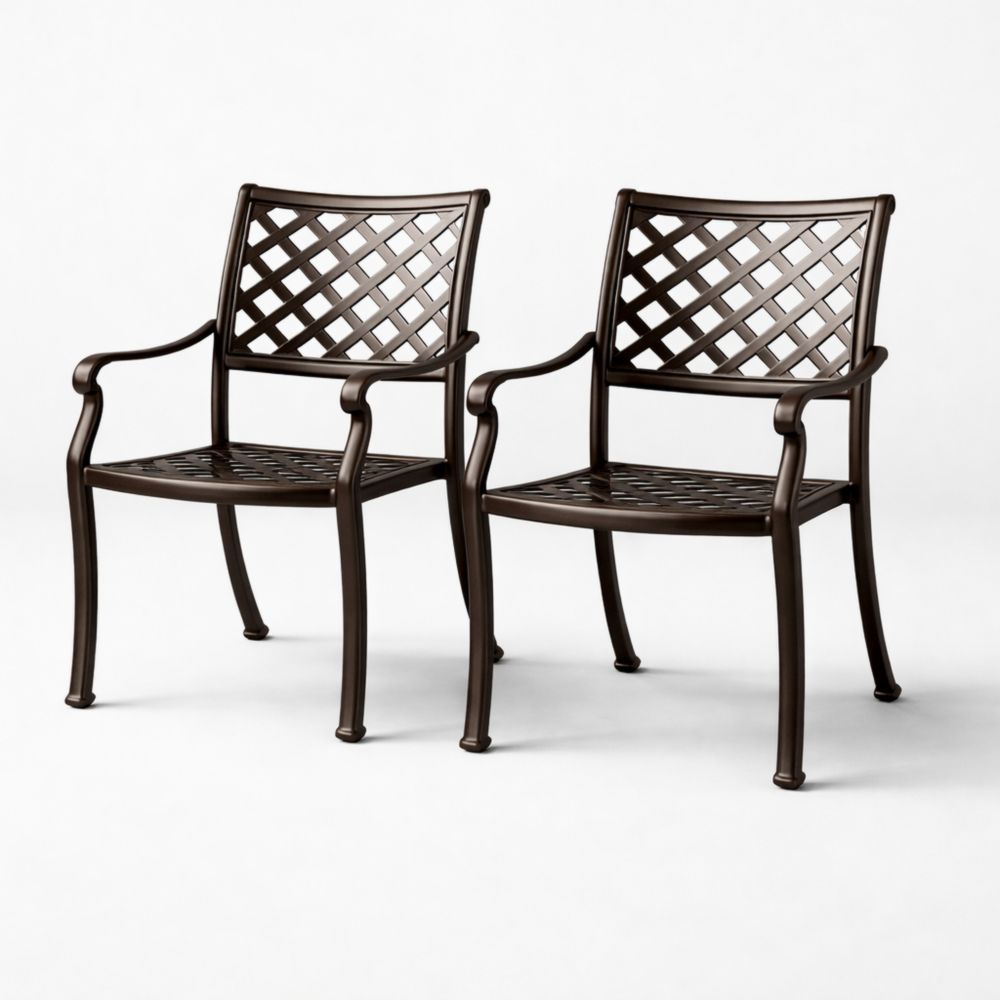 Set of 2 Bronze Aluminum Patio Chairs with Armrests and Lattice Design-Cosyharmoni