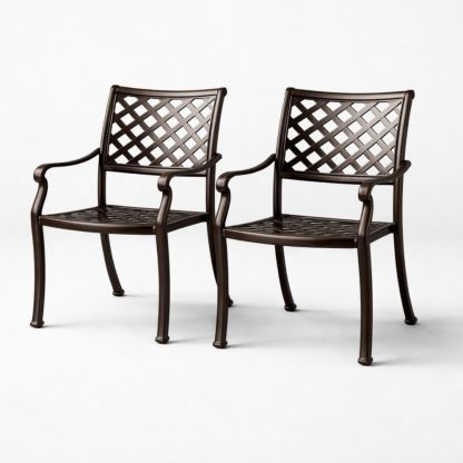 Set of 2 Bronze Aluminum Patio Chairs with Armrests and Lattice Design-Cosyharmoni
