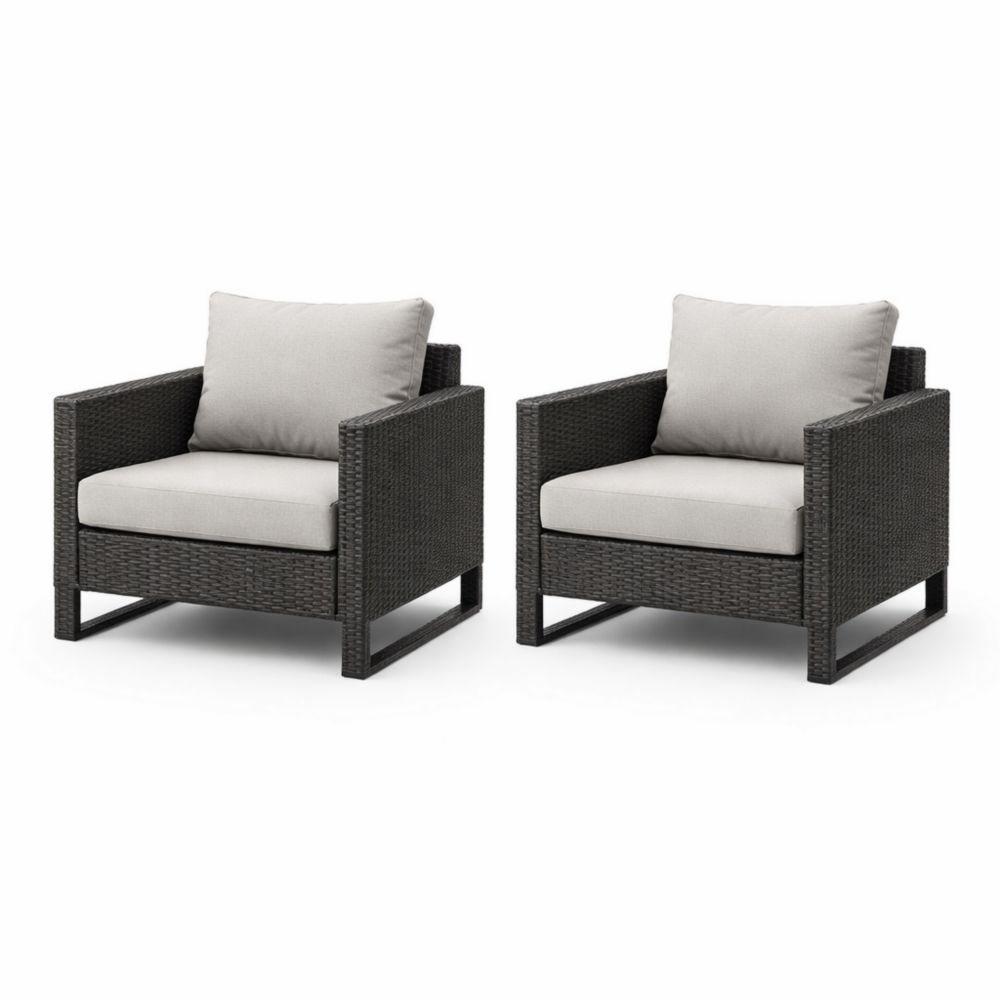 Outdoor Metal Frame Wicker Chairs with Cushions Set of 2 Black/Light Gray-Cosyharmoni