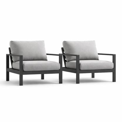 2-piece gray outdoor armchair set with aluminum frame and cushions-Cosyharmoni