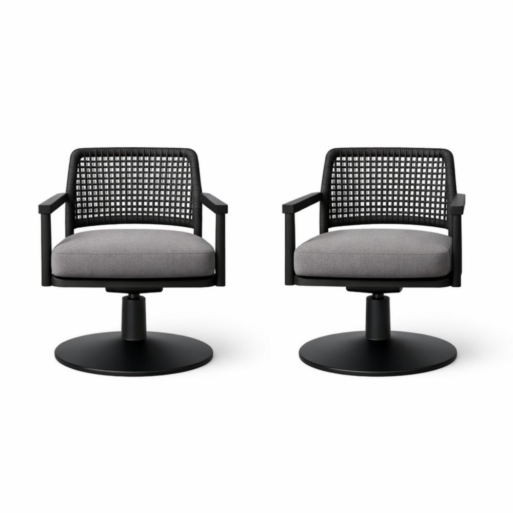 Outdoor Swivel Chair Set with Cushions Black/Grey 2-Piece-Cosyharmoni
