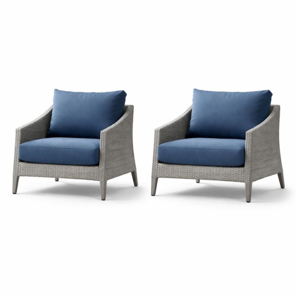 Wicker Patio Armchair Set with Blue Cushions - 2-Piece-Cosyharmoni
