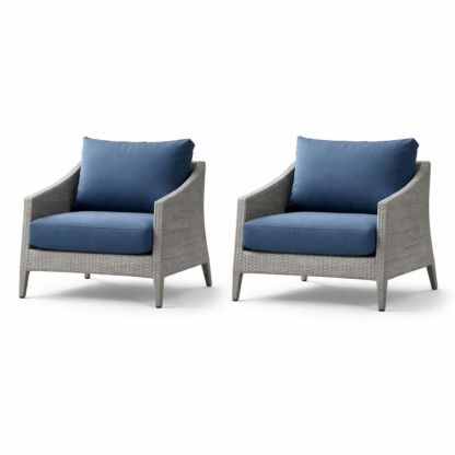 Wicker Patio Armchair Set with Blue Cushions - 2-Piece-Cosyharmoni