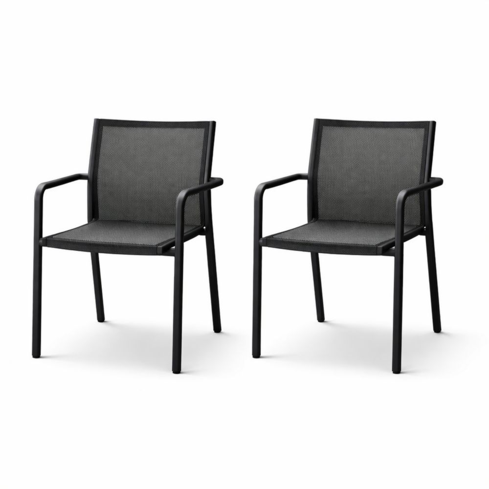 Set of 2 Metal Frame Stackable Patio Chairs Black-Cosyharmoni