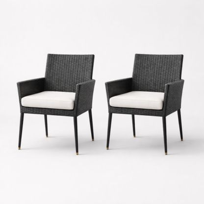 Two-Piece Patio Armchair Set with Black Wicker and White Cushions-Cosyharmoni