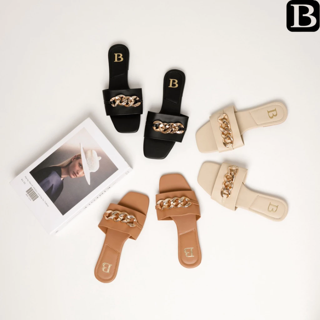 Berrybenka - Sepatu Sendal Teplek Wanita Sofia Irrie Chain Flat Sandal