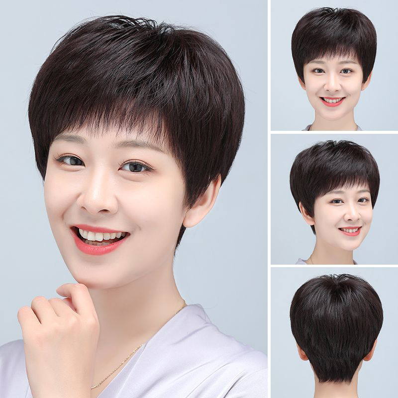 假发短发全真人发丝全头套短直发中老年女士妈妈自然减龄假发头套