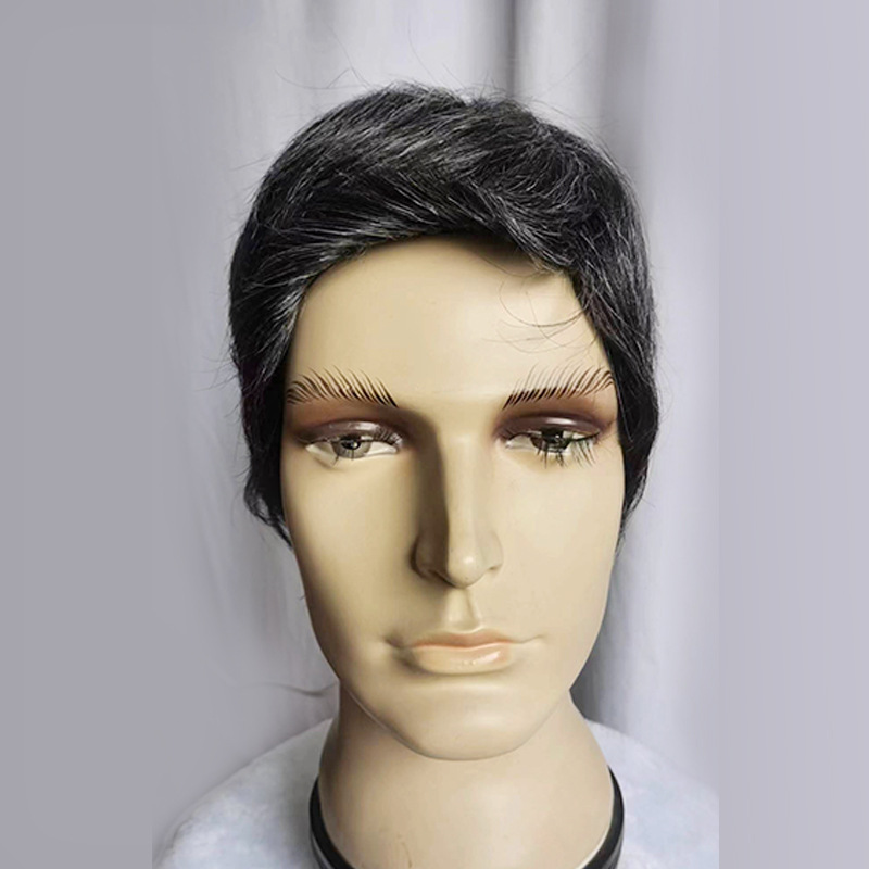 全真发男士花白假发头套时尚中老年爸爸自然仿真头皮递针头旋发套