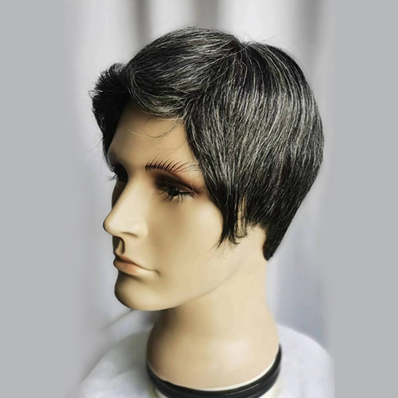 全真发男士花白假发头套时尚中老年爸爸自然仿真头皮递针头旋发套