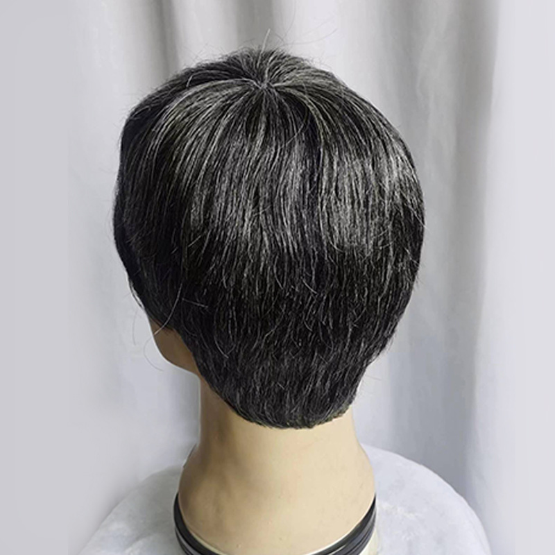 全真发男士花白假发头套时尚中老年爸爸自然仿真头皮递针头旋发套