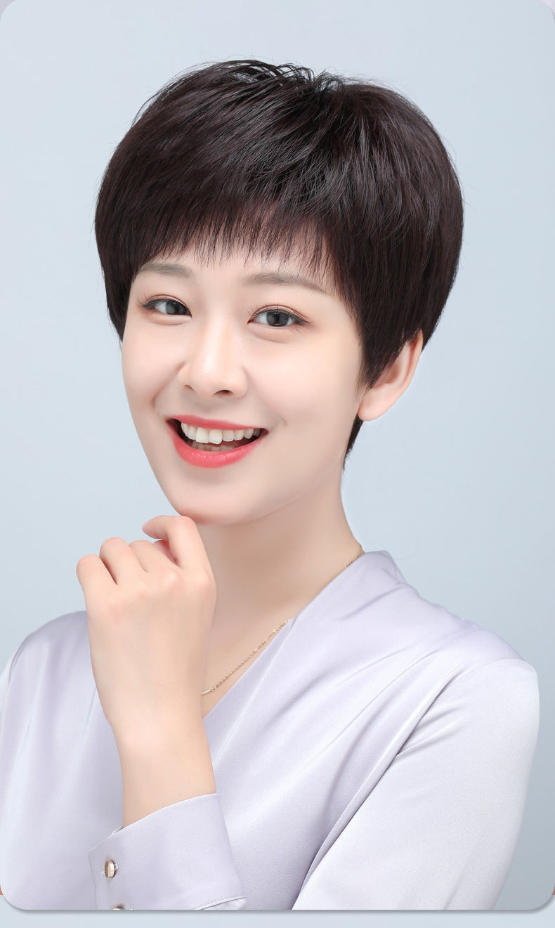假发短发全真人发丝全头套短直发中老年女士妈妈自然减龄假发头套