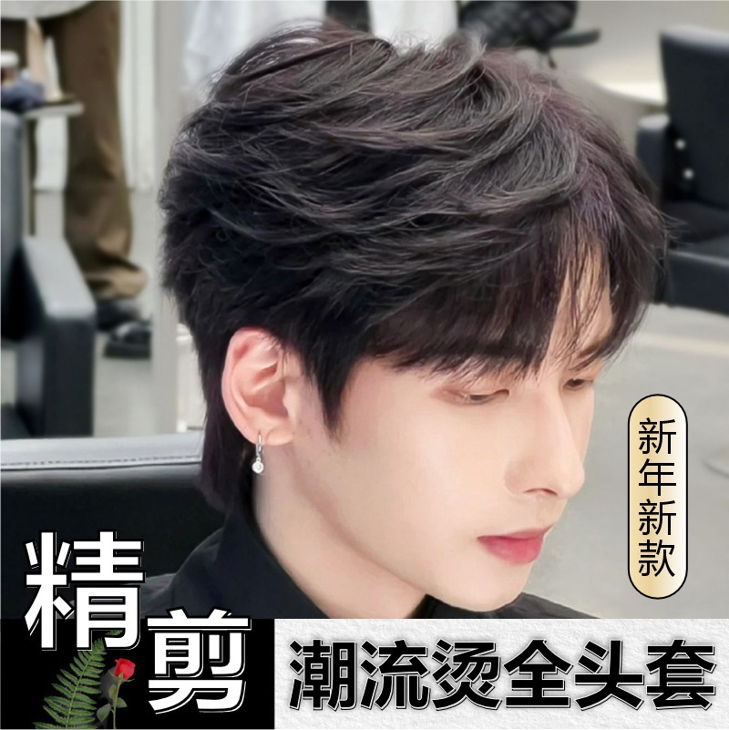 【高端款】假发男短发造型全头套新款男生纹理烫微分碎盖日常蓬松男士假发套
