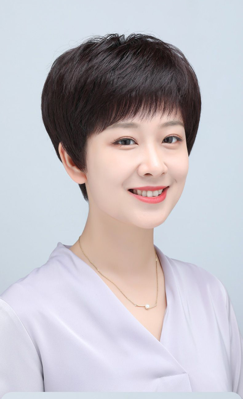 假发短发全真人发丝全头套短直发中老年女士妈妈自然减龄假发头套