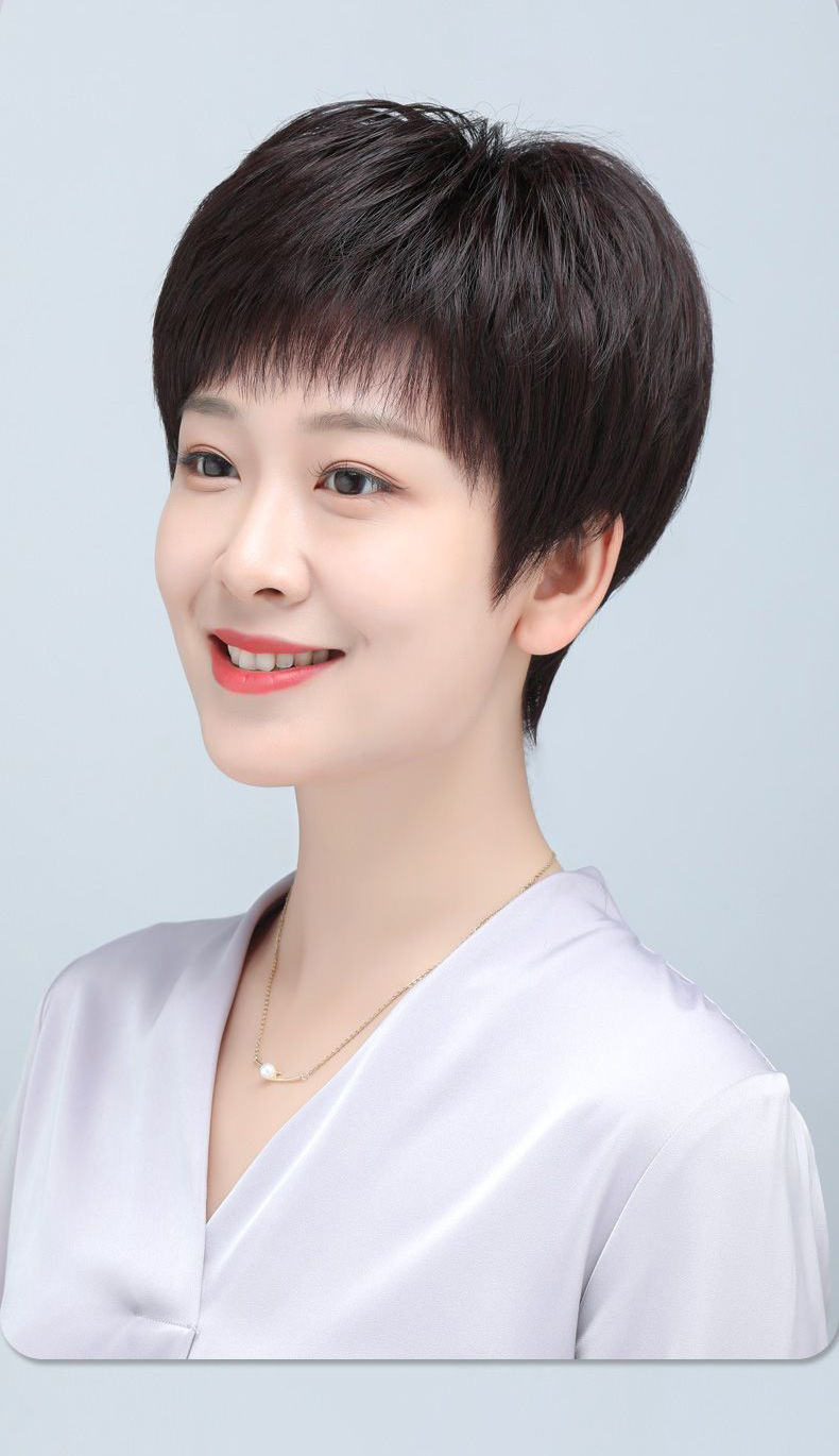 假发短发全真人发丝全头套短直发中老年女士妈妈自然减龄假发头套