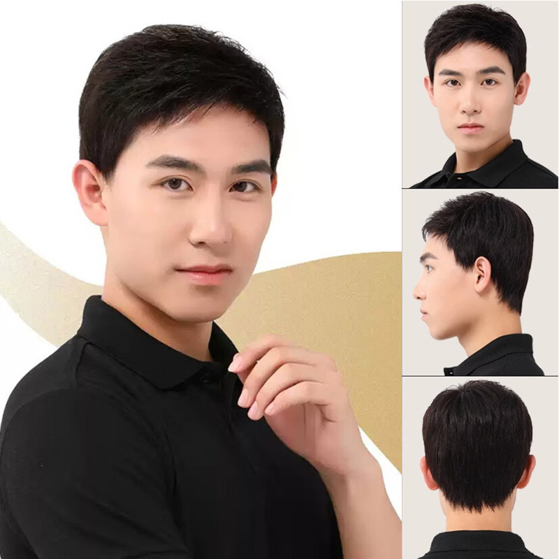 假发男短发男士真发全头套式男生假发套全真发自然真人发丝假头发