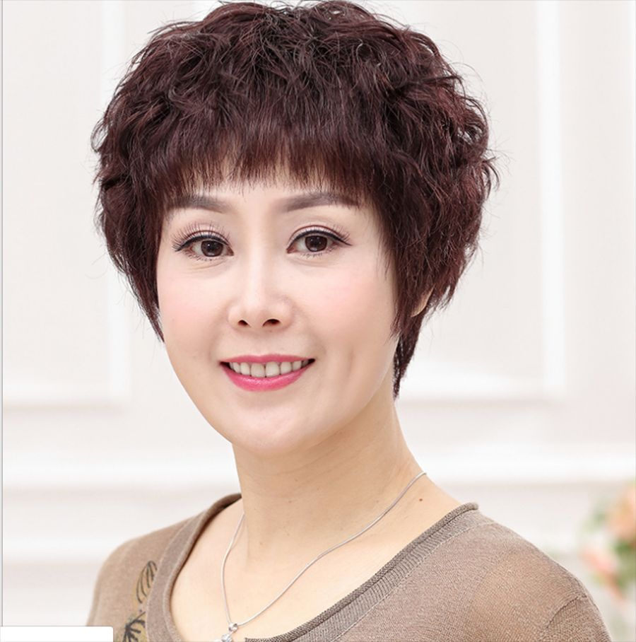 【送给妈妈的礼物】真发假发女全头套女短卷发蓬松自然全手织中老年假发短发