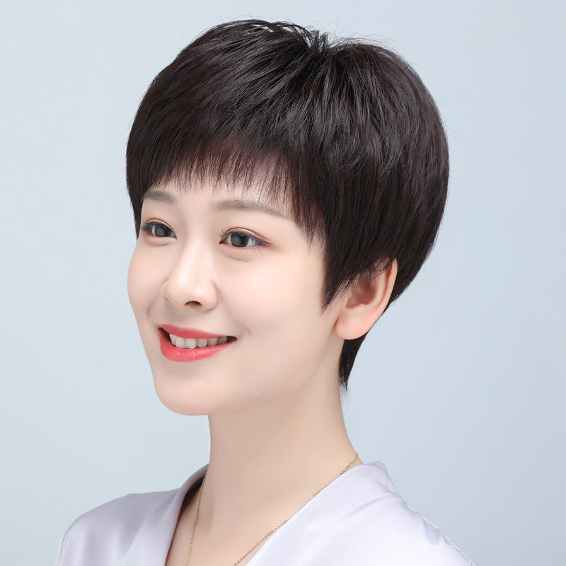 假发短发全真人发丝全头套短直发中老年女士妈妈自然减龄假发头套