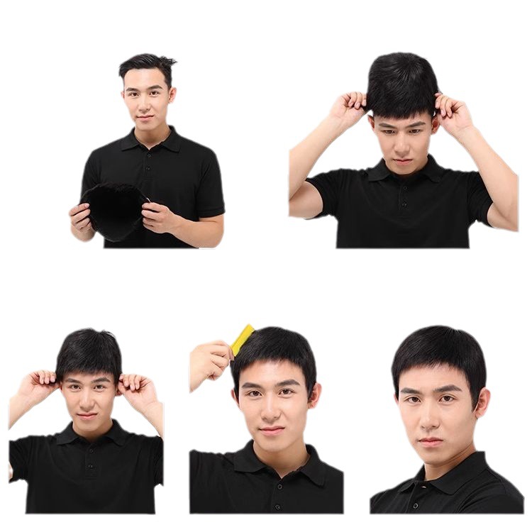 假发男短发男士真发全头套式男生假发套全真发自然真人发丝假头发