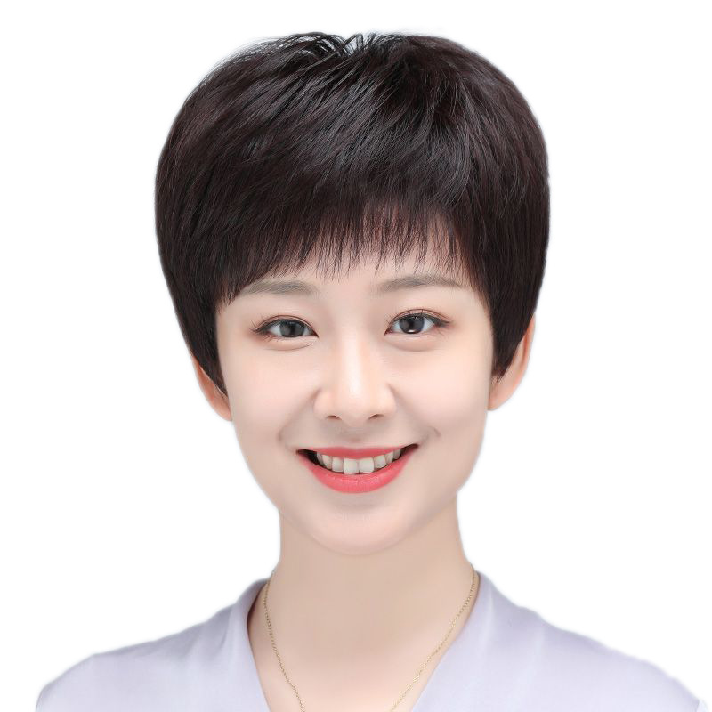假发短发全真人发丝全头套短直发中老年女士妈妈自然减龄假发头套