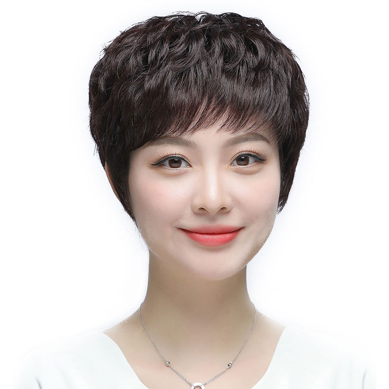【送给妈妈的礼物】假发真发全真人发短发中老年全头套女士妈妈款