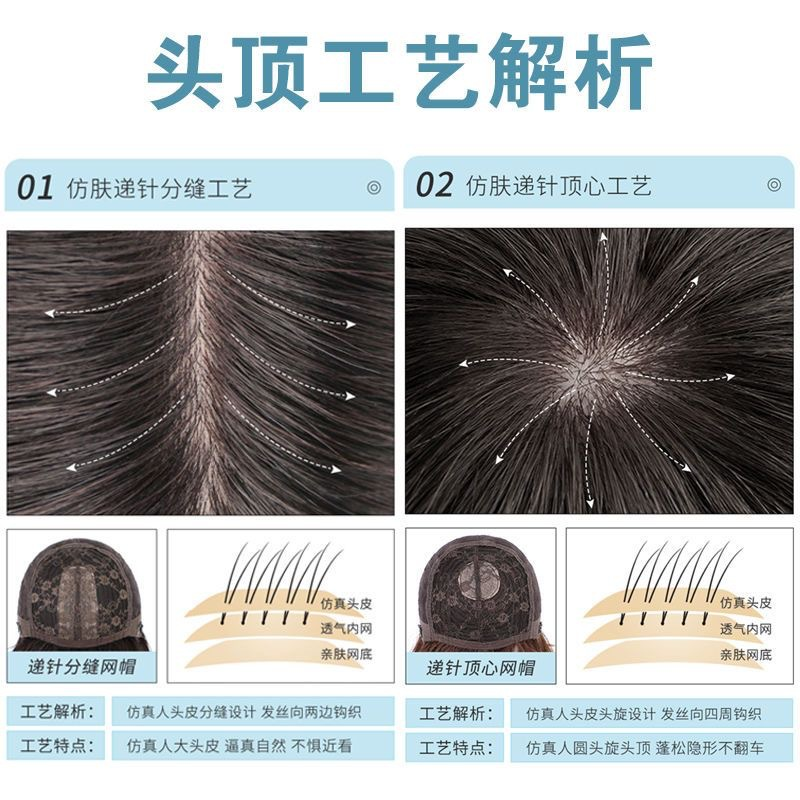 波波头假发真人发丝女短直发全头套网红自然头顶遮白发整顶假发套