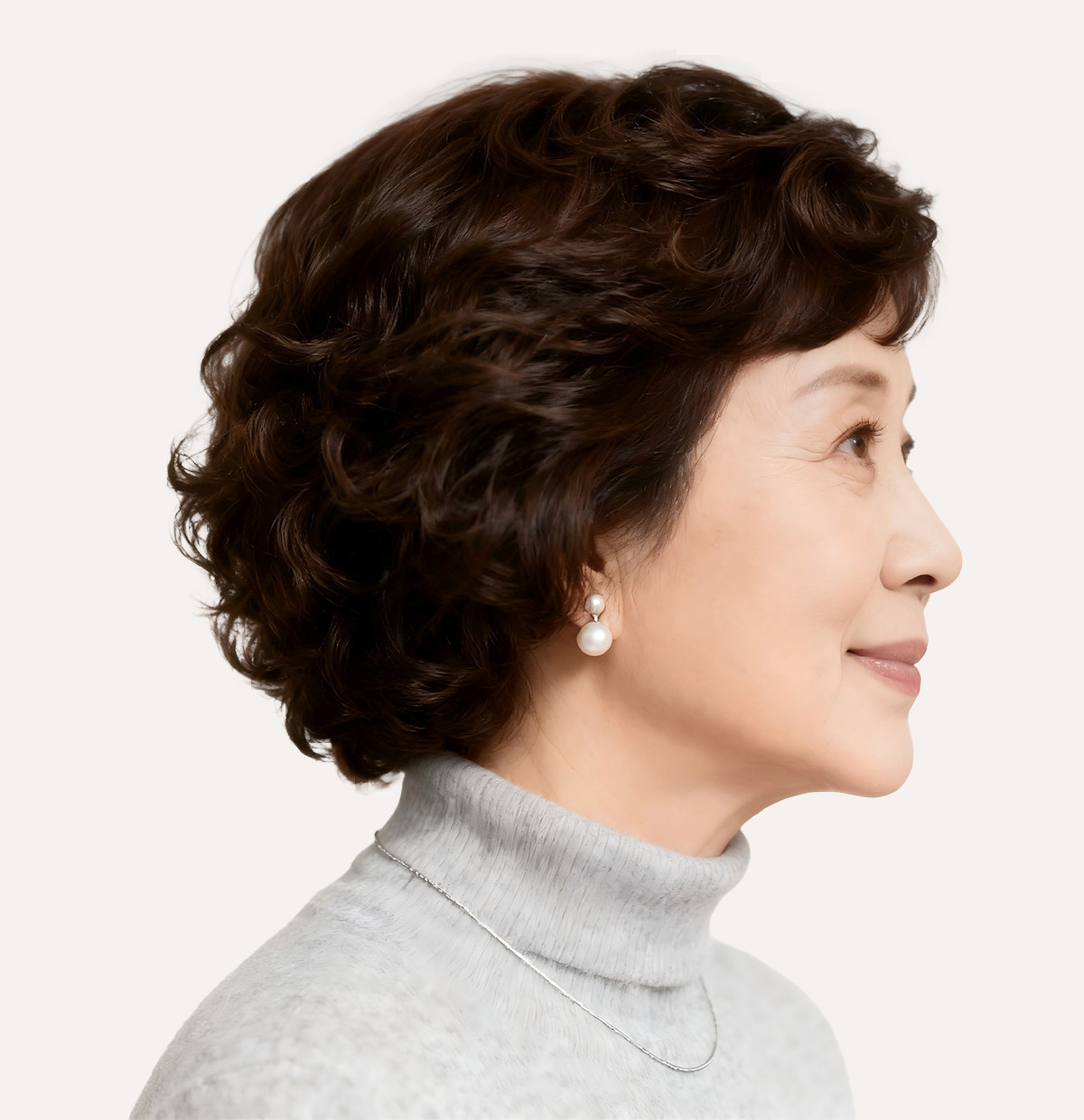 假发女短发真发全真人发妈妈款全头套中老年短卷发自然轻薄假发套