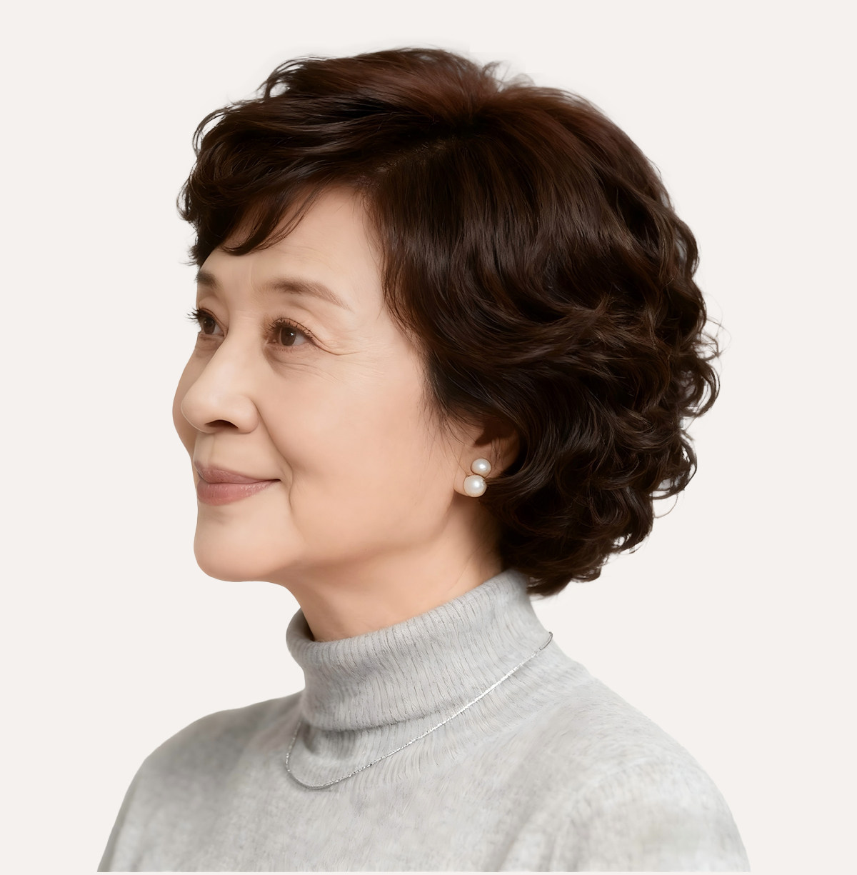 假发女短发真发全真人发妈妈款全头套中老年短卷发自然轻薄假发套