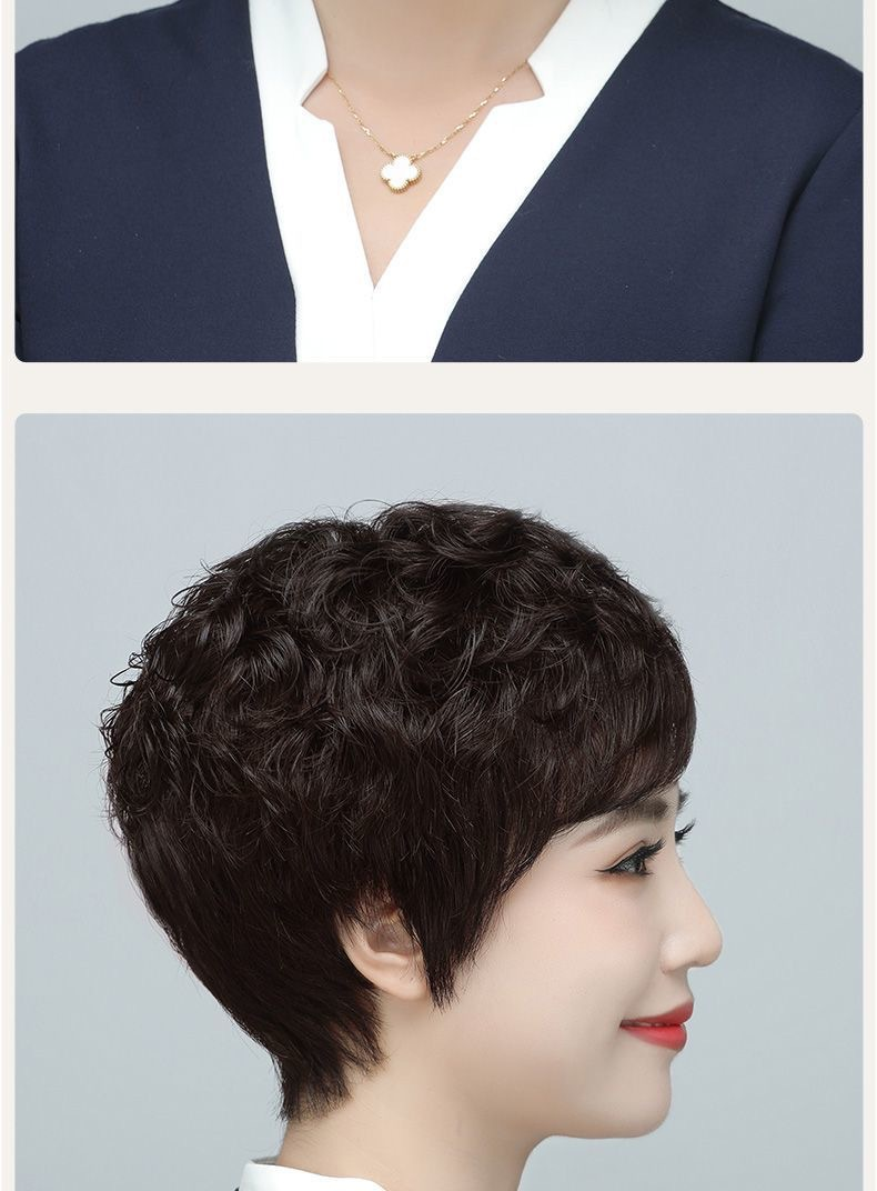 假发真发真人发女全头套全手织短卷发中老年妈妈发套自然真头发