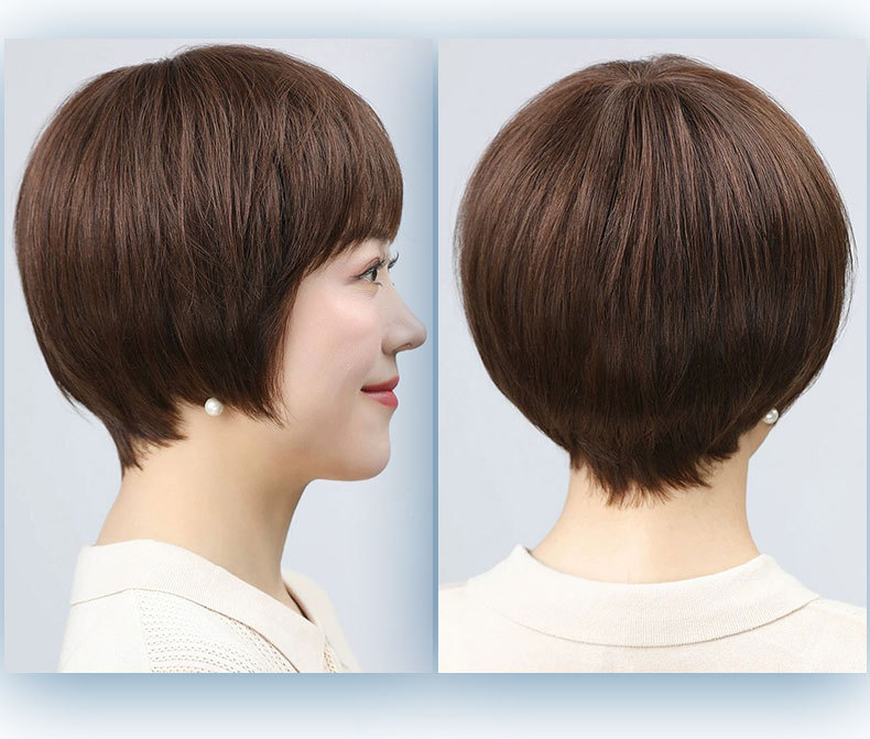 【送给妈妈】假发女短发全头套真人发丝中老年短波波直发型逼真妈妈款减龄