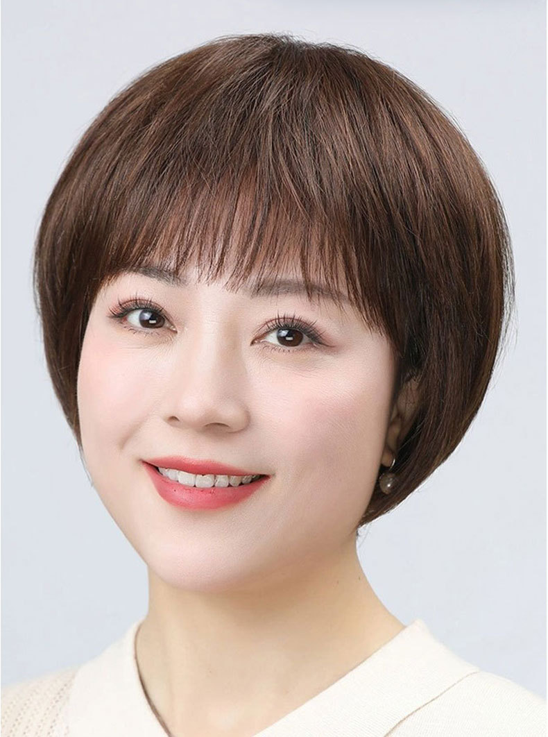 【送给妈妈】假发女短发全头套真人发丝中老年短波波直发型逼真妈妈款减龄