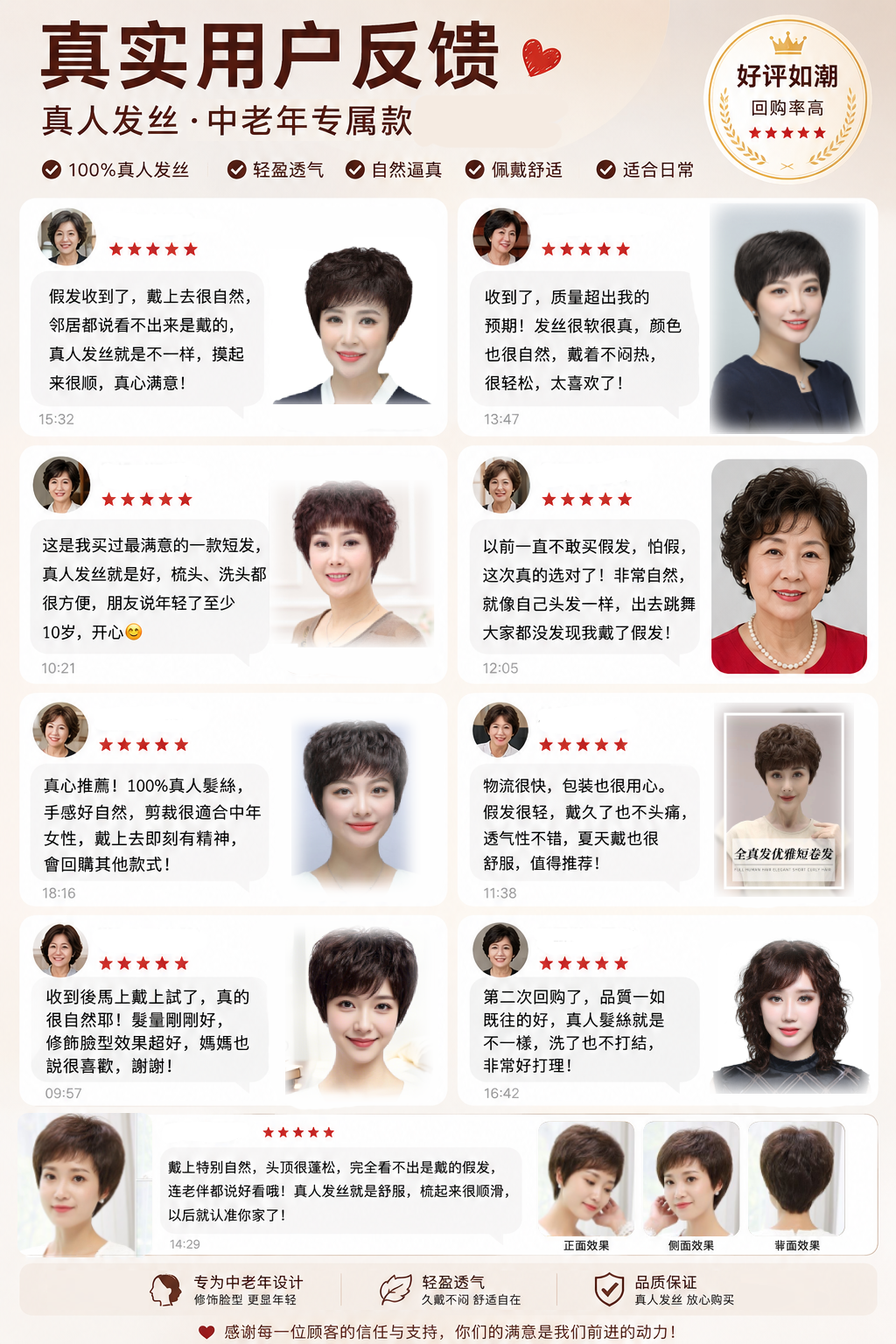【送妈妈好礼】【显气质】高端中老年短卷发自然轻薄假发套