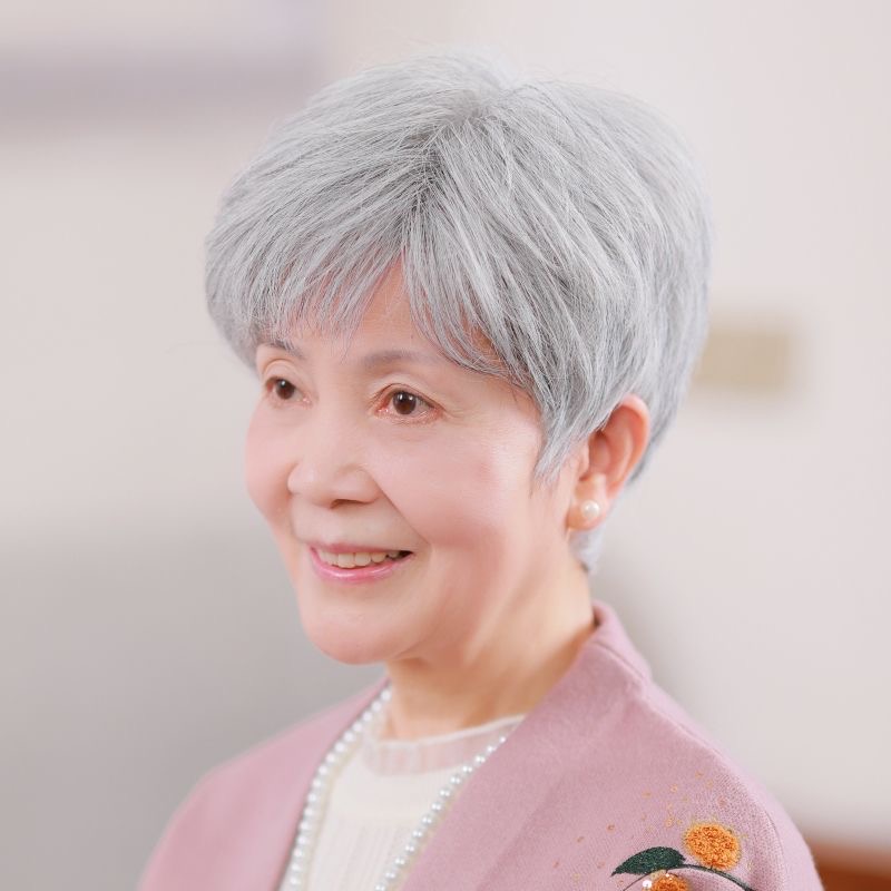 奶奶花白假发蓬松短发表演白发假发套老人整顶花白真发全头套透气