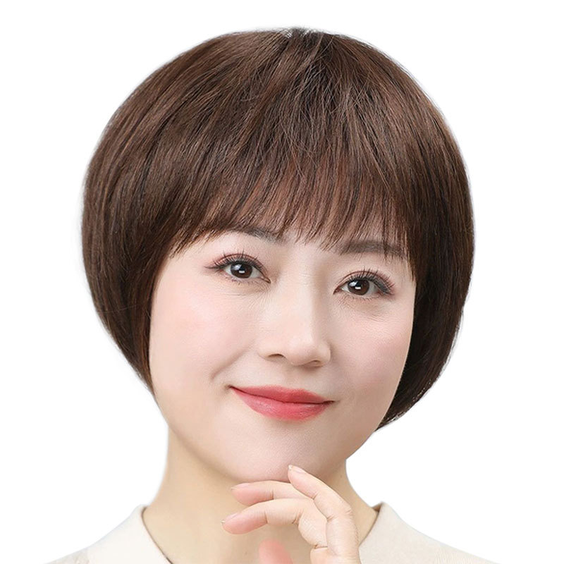 【送给妈妈】假发女短发全头套真人发丝中老年短波波直发型逼真妈妈款减龄