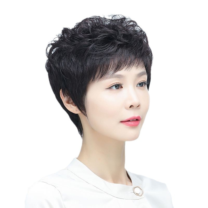假发女短发中老年短卷发自然蓬松遮盖白发妈妈全头套现货批发