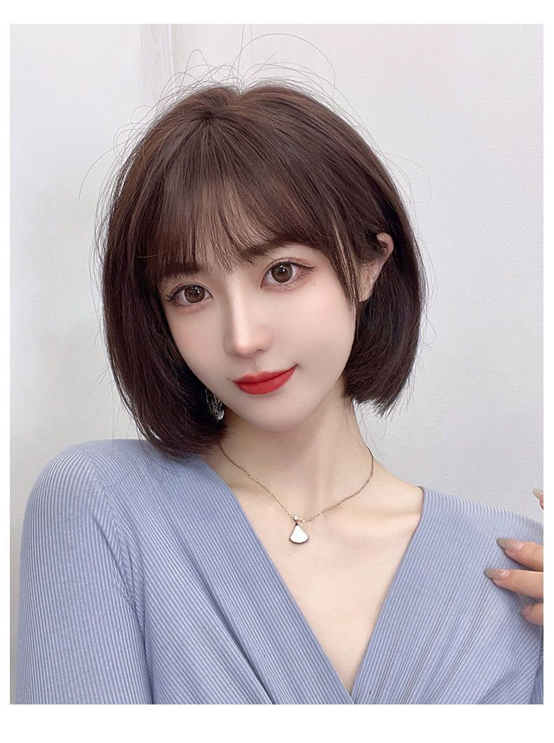 网红波波头短发人发全头套自然圆脸短bobo头减龄款全头头套