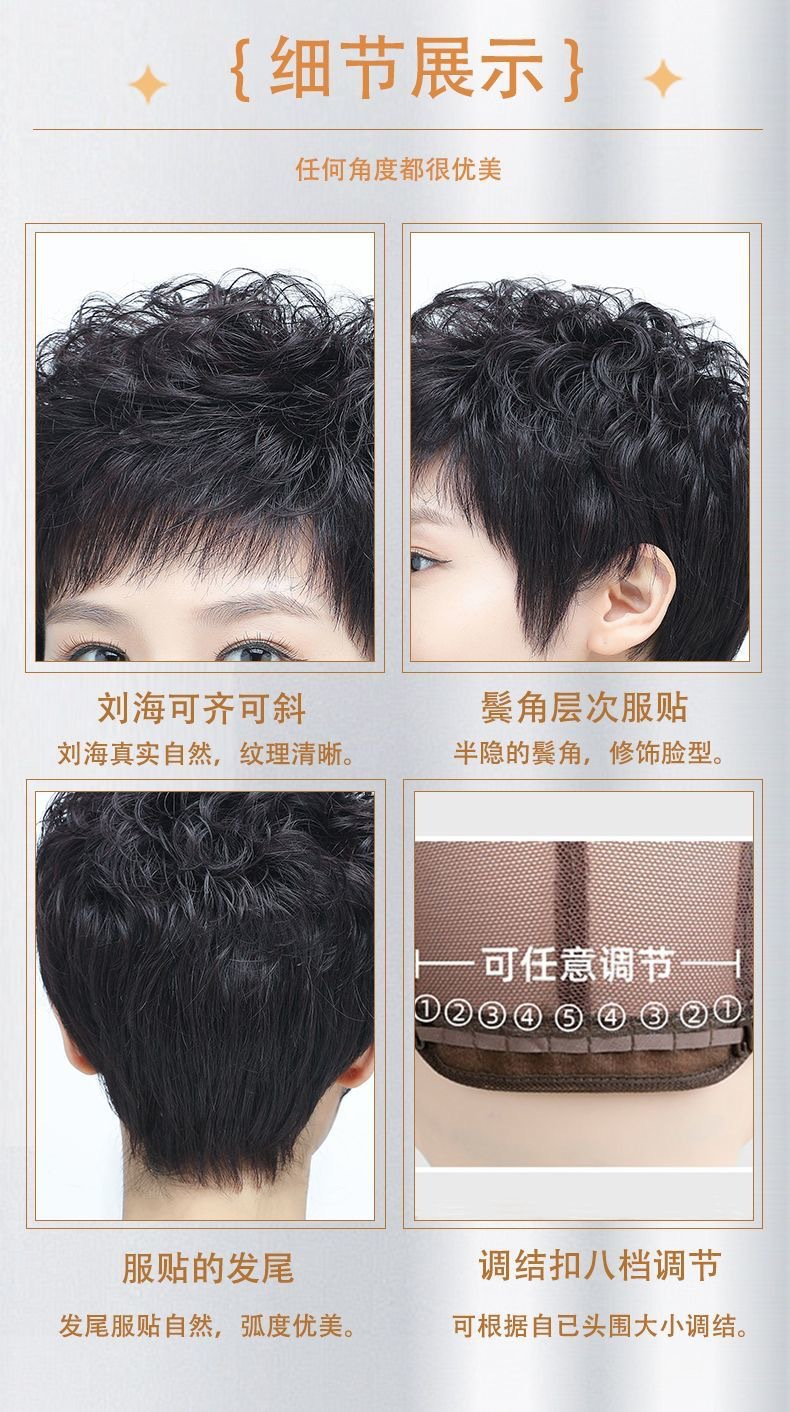 假发女短发中老年短卷发自然蓬松遮盖白发妈妈全头套现货批发