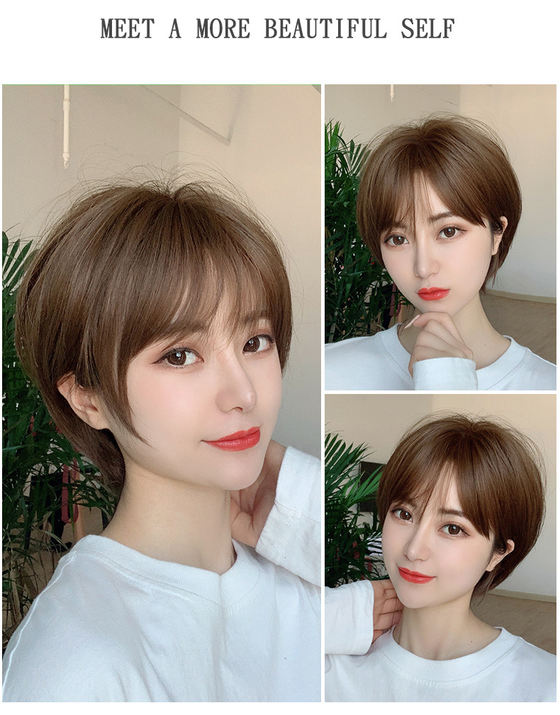 假发女真人发丝自然蓬松短直发减龄网红波波头整顶假发套短发