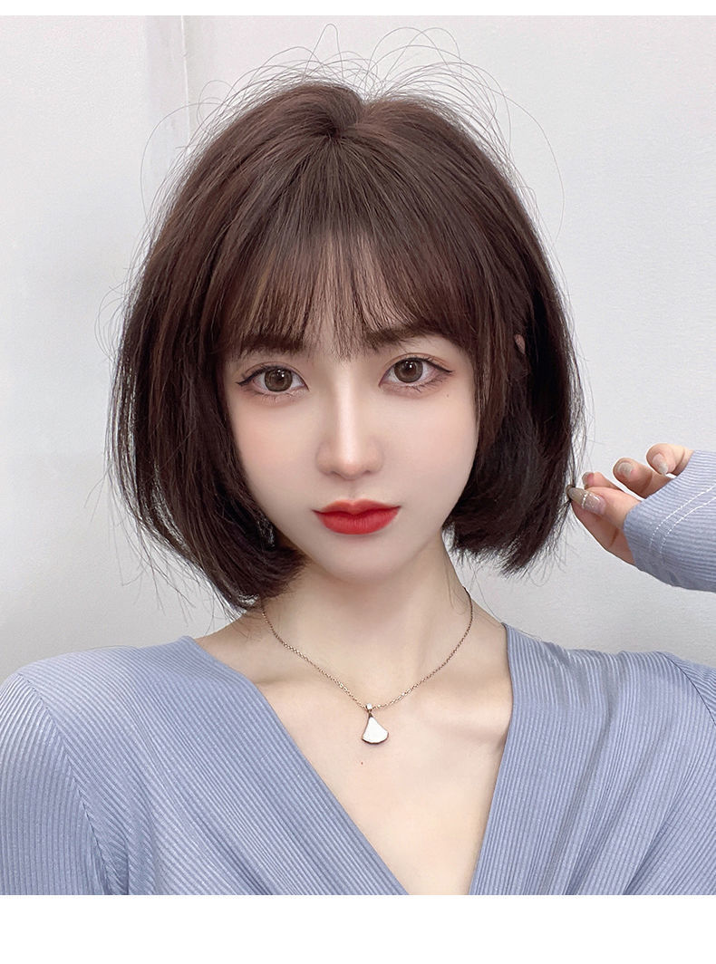 网红波波头短发人发全头套自然圆脸短bobo头减龄款全头头套